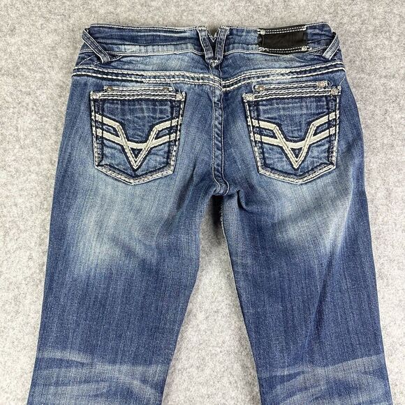 Vigoss Dublin Straight Jeans Womens 5 Low Rise Dark Wash Rhinestone Thick Stitch - Picture 2 of 16